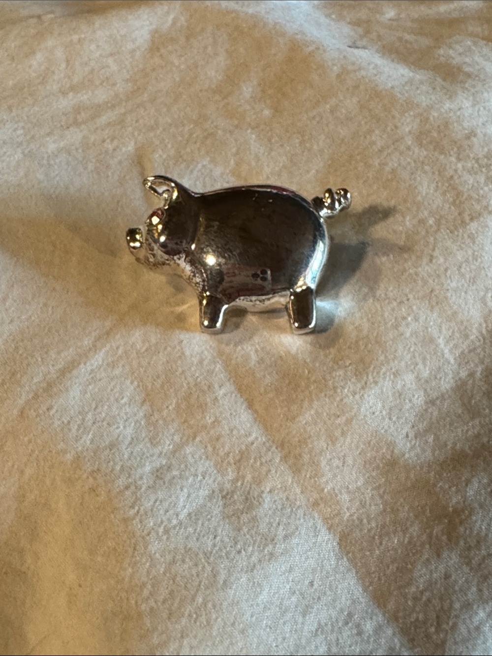 Silver Pig Brooch with Pink Crystal Eye
